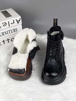 Дамски обувки на марката Lolita Ботуши, зимни обувки, плосък ток на мълния, през цялата чорап, Австралийската мода, естествена кожа на висок ток, с подплата.
