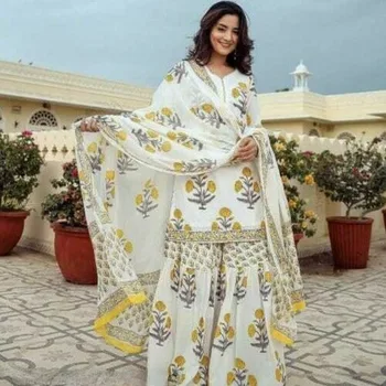 Дамски памучен Шарара Кърт, красиви зреещи, изработена Дупаттой костюм Палацо