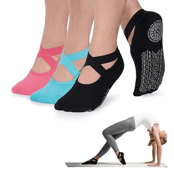 Дамски чорапи NewYoga с нескользящими дръжки и джапанки, бандажный памук чорап, идеален за практикуване на пилатес, чист балет, танц бос.
