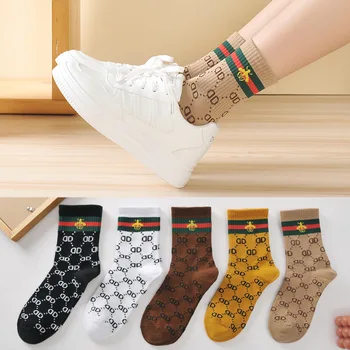 Дамски чорапи с дължина до средата на прасците в уникален стил Ins, дълги чорапи с японски азбука в японски стил