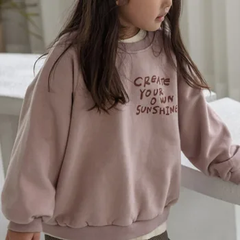 Детски зимни топ, Корейски Нов Свободен ден за ден, мек вълнен плат свитшот с дълги ръкави и писмото принтом за момчета и момичета, пуловер