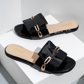 Дизайнерска луксозна обувки с метална катарама, на новост на лятото, елитен марка, висококачествени обувки от PVC, Елегантни дамски обувки на равна подметка, на нисък ток Fanshion