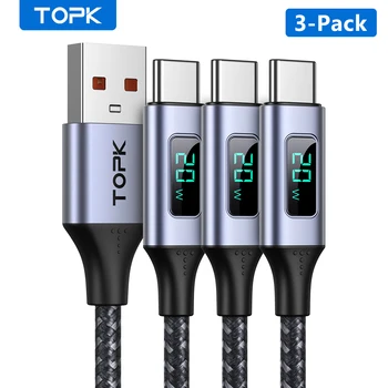 Дисплей на напрежение и ток TOPK USB Type C Кабел за Зарядно на iPhone Micro USB Кабел За Бързо зареждане Type C за Xiaomi 13 pro