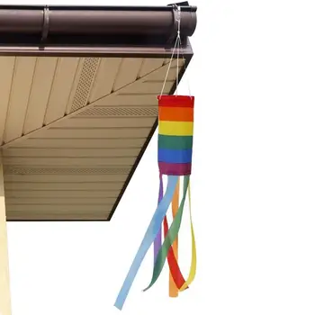 Дъгата флаг ЛГБТ-гей-прайда, окачен ветрозащитный чорап, измерване на посоката на рейнбоу вятър, подвесное украса за градина на открито в задния двор