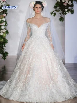 Елегантна сватбена рокля с аппликацией на раменете, Романтична сватбена рокля в пода с деколте във формата на сърце, с Плажна Vestidos De Новия