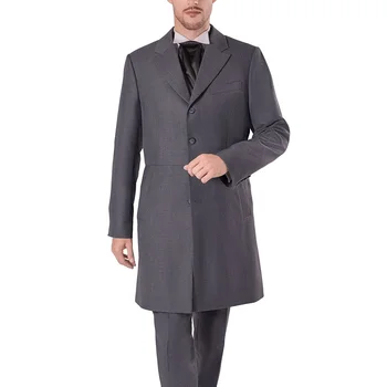 Елегантни Мъжки костюми, модерно однобортное дълго палто с ревера и панталони, официални Елегантен Всекидневен Сватбен смокинг, оборудвана приятелка от 2 теми