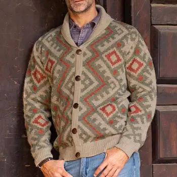 Есен и зима, Европа и Америка, ретро, тежка промишленост, Жаккардовая мъжки дрехи, жилетка с ревери, с дълъг ръкав, пуловер Вязаный