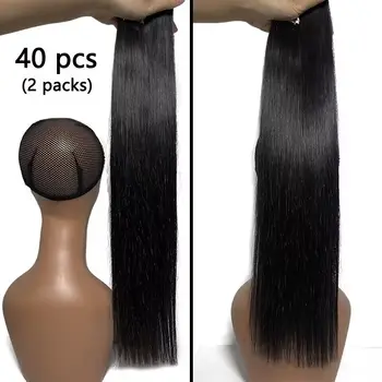 Естествена черна лента за изграждане на човешки косъм, Естествена коса удължаване на Преки 14-26 инча # 1Б 100% Естествени коси Реми за жени