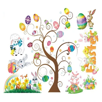 Етикети на Великденски прозорец, стикер с изображение на яйца Заек, стикер на стената, вратата, начало декор, картинки с животни, директен доставка