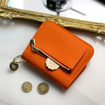 Жена чантата С Джоб Cion Портмонета От Естествена Кожа RFID Lady Cowhide Card Holder Женствена Чанта За Пари От Телешка Кожа Мини-Клатч