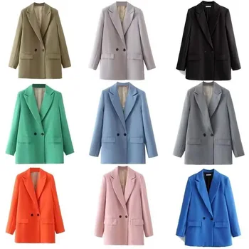 Жените 2023, Нов Модерен Двубортный Блейзър, Винтажное палто с джобове с дълъг ръкав, Стилни Дамски връхни дрехи