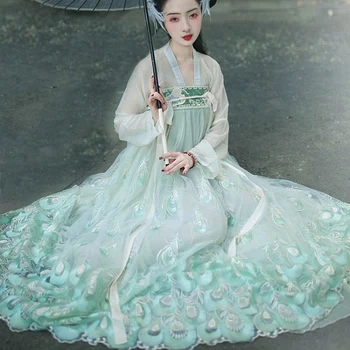 Женствена рокля Hanfu, традиционен китайски текстилен инвентар, Сценична парти на древните народни танци, Костюми Hanfu, cosplay източна Приказна принцеса