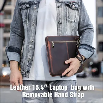 За Macbook Air Pro 15.4 Защитен калъф от естествена кожа с цип на китката, вътрешен джоб за лаптоп Apple за преносим компютър
