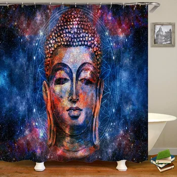 Завеса за душ с 3D принтом индийския на Буда, полиестерен плат с куки, украса за дома, водоустойчив завеса за баня, параван за баня