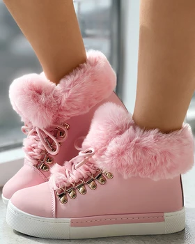 Зимни обувки Топли зимни дамски обувки на плоска подметка с кръгло бомбе за освобождаването на Зимните обувки на скрита танкетке с размита тапицерия