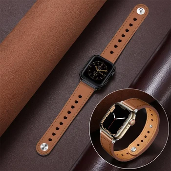 Каишка от естествена кожа за Apple watch 44mm 40 мм 45 мм 41мм 42мм 38мм 49мм 44 45 мм гривна iwatch series 7 se 6 5 3 8 Ultra Strap