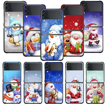 Калъф за Samsung Galaxy Z Flip 5 Z Flip 4 Z Flip3 5G Shell за Galaxy Z Flip Корици весела Коледа Рисунка на Снежен човек Пингвин