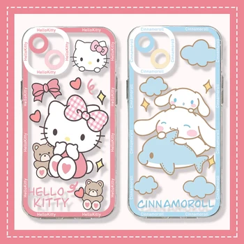 Калъф за Телефон Aoger Sanrio Hello Kitty Kuromi Cinnamoroll за Apple iPhone 12 Pro Max 11 7 8 6 Плюс 13 Mini X XR Funda Cover Liquid