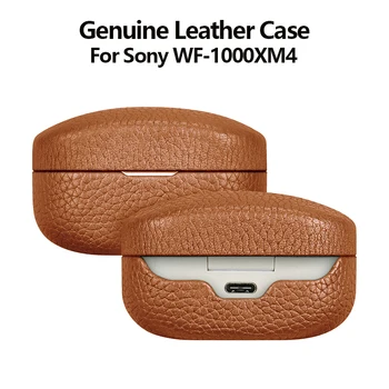 Калъф от естествена кожа за SONY WF-1000XM4, луксозен калъф от естествена кожа ръчно изработени, wf 1000xm4 с шарени личи, калъфи за Bluetooth-слушалки