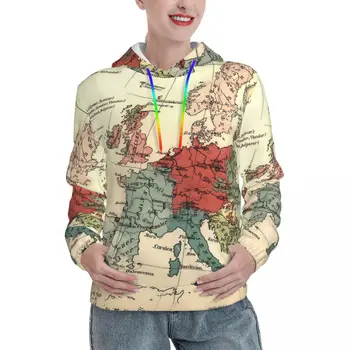 Карта на Европа Свободни блузи, Дамски страни по света Връхни дрехи Пуловер Hoody Зимни Класически качулки в стил хип-хоп голям размер XXL