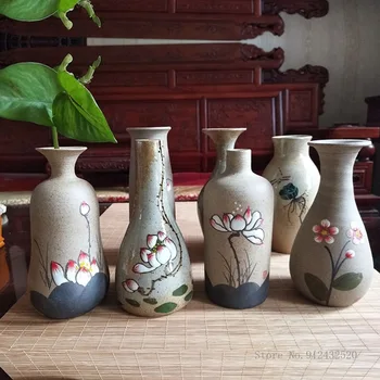 Керамична ваза в китайски стил, Уютна всекидневна в цветарски магазин, Украса спални, Лека Разкошна ваза с ръчно рисувани във формата на лотос