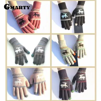 Класически модерен възли дебели ръкавици за мъже и жени, топло есенно-зимни ръкавици с принтом Коледен Елен, подаръци за деца