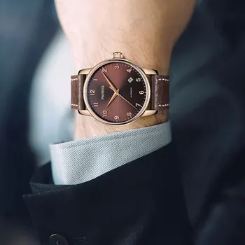Класически мъжки часовник PARNIS Dress от Розово злато самостоятелно ликвидация, кафе циферблат с функция за дата, 38 мм Ръчен часовник Nomal