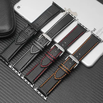 Кожена Каишка, изработени от въглеродни влакна за Apple watch band 44 мм 40 мм 45 мм/41 мм 42 мм 38 мм iWatch Луксозна гривна Apple watch 5 4 3 se 6 7