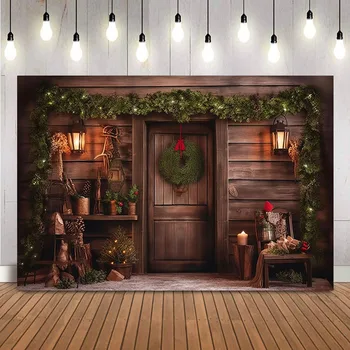Коледен дървена врата фон за снимки на новородени деца, портретна фон за фото студио, подпори за снимане на открито