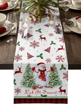 Коледен подарък под формата на снежен човек, настолна пътека в клетката с плодове лосем, украса на сватбената маса, Дневна покривка, Коледни празнични салфетки