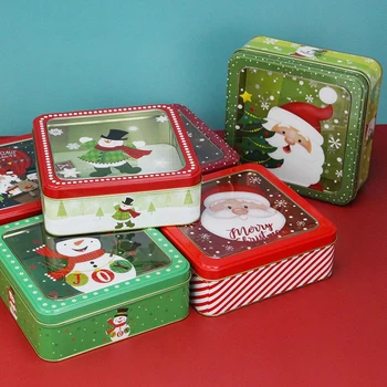 Коледна Лидице Скоростната Кутия На Покрива Лидице Кутия С Капак Жестяное Бисквити Мус Опаковане Торта Квадратна Кутия С Шарките На Дядо Коледа