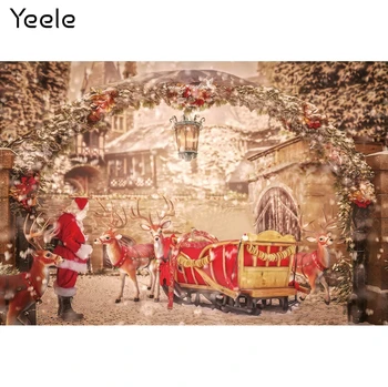 Коледни декори за фотосесия Yeele, Арка, Цветя вратата, Снимка на шейната на Дядо Коледа, Детски фон за снимки във фото студио