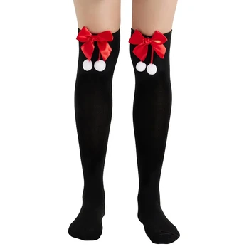Коледни Чорапи за Жени с Хубави Помпоном И Лък, Чорапогащи Над Коляното Чорапи за Градинска Дрехи, Аксесоари За Дрехи
