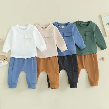 Комплекти панталони от 2 теми за малки момчета, однотонная ежедневни модни скъпа hoody с дълъг ръкав и панталони на експозиции, бебешки комплекти