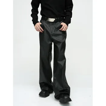Корпоративна Класически дизайн, черни дънкови панталони от изкуствена кожа за мъже, Дамски широки панталони-карго за приятеля Унисекс, Безплатна доставка