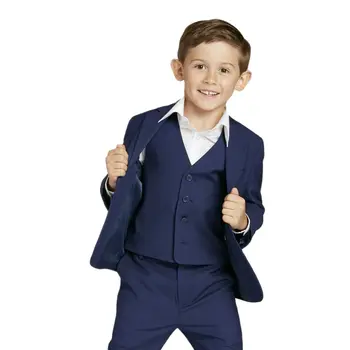 Костюм за момче Slim Fit 3 предмет Тъмно син блейзър Жилетка с штанами Официалната детски дрехи за парти по случай рождения ден на Сватбена представяне