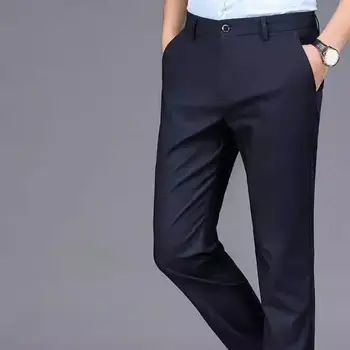 Костюмные панталони с кадифена подплата, мъжки бизнес панталони от мека утолщенного плюшени, без бръчки, прави пъхтя крака, еластична дъвка до средата на кръста, за офис за мъже