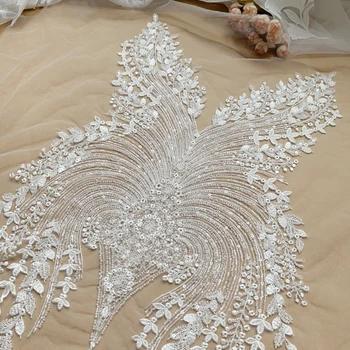 Лейси Апликация от Бели Бисерных Пайети, Цветя На гърдите, 3D Апликация На Сватбена рокля, Сватбена Прическа със Собствените си ръце, Завързана Яка От Завързана Кърпа Patc