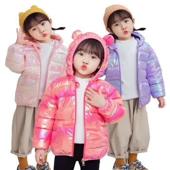 Лека naka яке за момичета 1-5 години палто с качулка от ярки блестящи тъкани, зимно-есенна топла горна дреха за момчета, ежедневни облекла, Новост