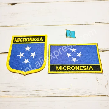 Ленти с бродерия на Националния флаг на Микронезия, икона на щит и на жени квадратна форма, един комплект На тъканната заливче, украса на раницата.