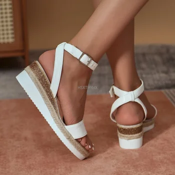 Летни дамски обувки 2023, летни нови модни леки дамски сандали на платформа, римски големи размери 43, ежедневни дамски сандали на танкетке