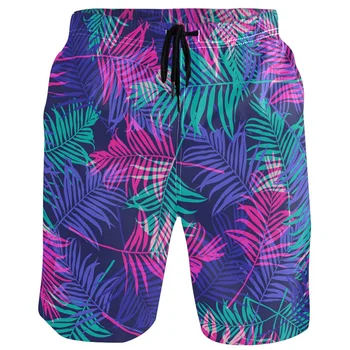 Летни Хавайски плажни шорти 2023 година за мъже, ежедневна мода, 3D принт, дъска за сърф с листа, Къси панталони, Бански костюми, Свободни Спортни бързо съхнещи