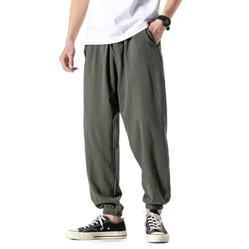 Летни японски спално бельо, спортни панталони, мъжки свободни панталони с завязками на краката си, всеки ден скъсяване на панталони големи размери, тънък модерен панталон в корейски стил