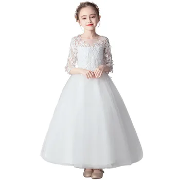 Лятна Бяла рокля на принцеса с цветен печат за малките момичета, Детски дълга сватбена рокля от тюл, Детска Лейси Реколта дрехи, нови дрехи