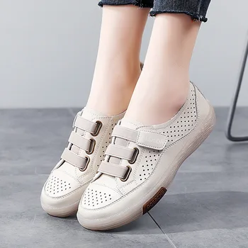 Лятна нова Корейска модни Дамски обувки с дупки от мека кожа с двойно дъно, дамски спортни обувки с дупки от телешка кожа