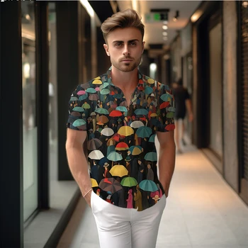 Лятна нова мъжка риза umbrella с 3D принтом, мъжка риза в разговорния стил мъжка риза, модна тенденция, градинска висококачествена мъжка риза