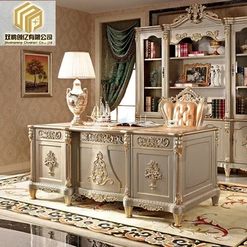Мебели за кабинет с дърворезба в европейски стил, компютърна маса в европейски стил, домашен бюро, библиотека