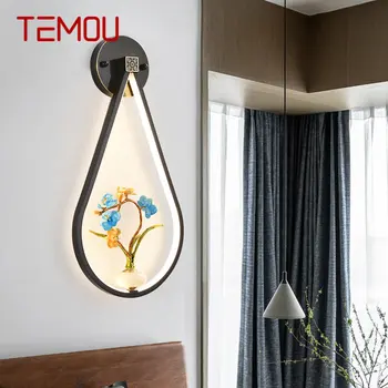 Месинг, с монтиран на стената лампа TEMOU в китайски стил, led Ретро творчески тела-аплици с една орхидея, декорация за дома, хол, спалня