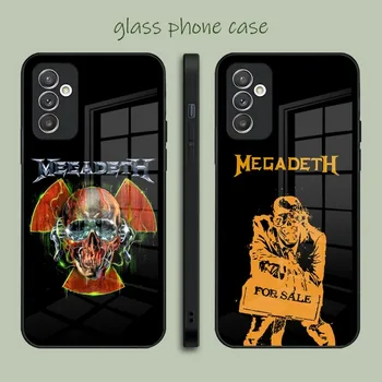Метален Калъф за телефон с логото на M-Megadeth под формата на Черепа, Стъклен Калъф За Samsung A51 A52 A14 A54 A34 A22 A32 A72 S22 S23 Ultra Note 20 10 Pro Plus