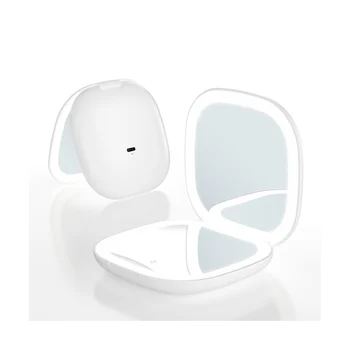 Мини led огледало за грим с подсветка, 5-кратно увеличение на Карманное Двустранно Удобно огледало за тоалетка маса, зелено